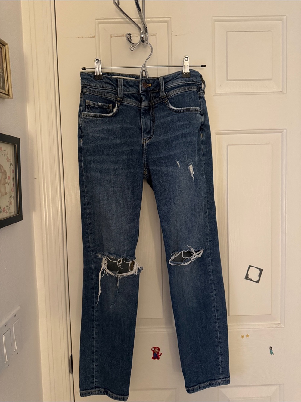 Pilcro Distressed Dark Blue Straight-Leg Jeans